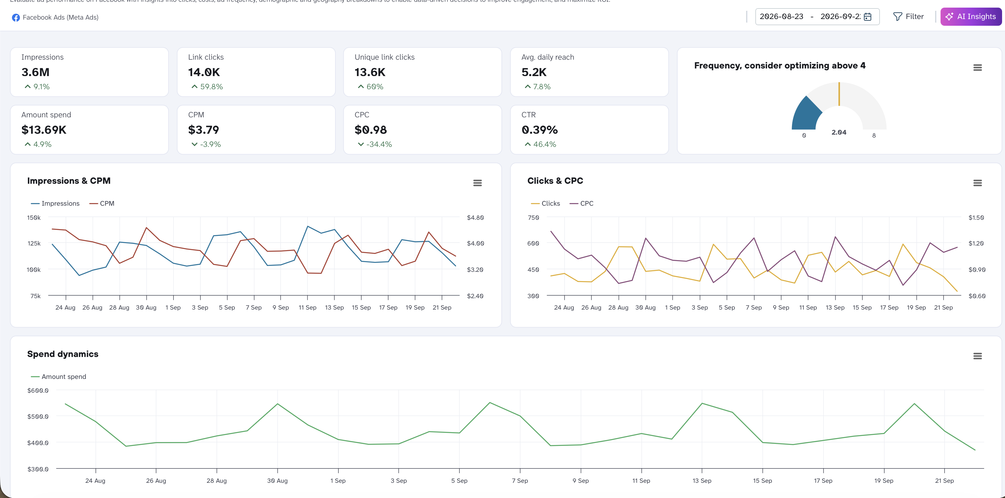Meta Ads Kampagnen-Auswertung im Dashboard